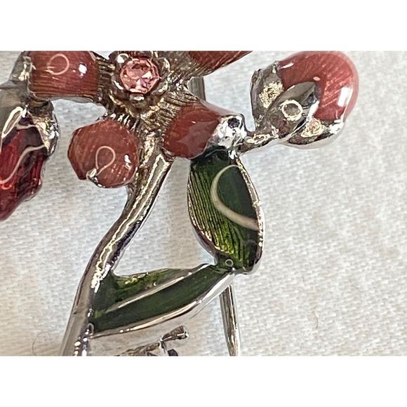 LC Flower Brooch Colorful Enamel And Rhinestones On Silver Tone Stem - Picture 6 of 11